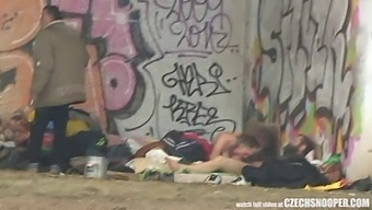 Outdoor Threesome Of Homeless People Caught On Spycam